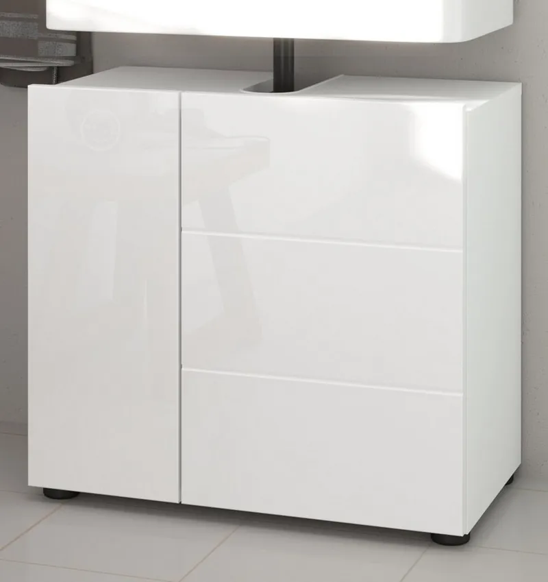 Inn.Furn Waschbeckenunterschrank Larik (Badschrank in weiß Hochglanz, 2-türig, 60 x 56 cm) mit Stauraum, Weiß, – Produktbild 1 von 5
