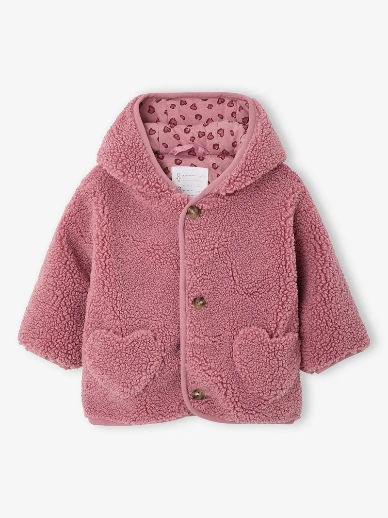 Vertbaudet Baby Jacke aus Teddyfleece mit Leo-Futter, Altrosa, – Produktbild 1 von 4