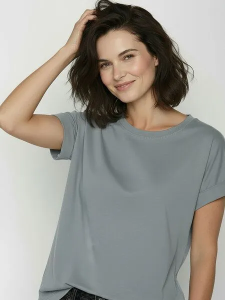 GreenBomb GREENBOMB Basic Loony - Sportliches T-Shirt aus Bio-Baumwolle mit Rollup Sleeve / GOTS / Fair & Vegan, Grau (fogstone), – Produktbild 2 von 4