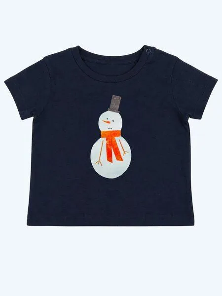MelaDi MELAdi Kinder Baby-Shirt aus Biobaumwolle - Schneemann auf Navy Blau – Produktbild 2 von 4