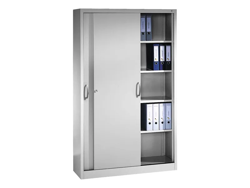 C+P C+P Schiebetürenschrank aus Stahl 120 cm breit lichtgrau T 50 H 195 – Produktbild 2 von 3