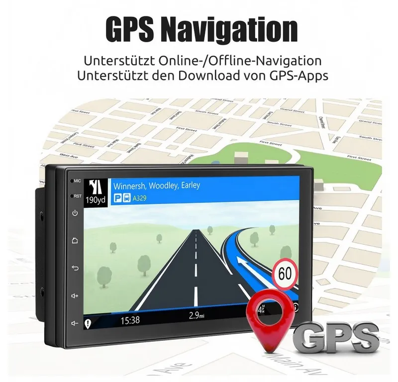 ESSGOO 7 Zoll Doppel 2 DIN Android 14 4+64G Autoradio (Digitalradio (DAB), FM, RDS, FM RDS Bluetooth EQ USB Apple Carplay Android Auto GPS Navi WIFI), Schwarz, – Produktbild 5 von 7
