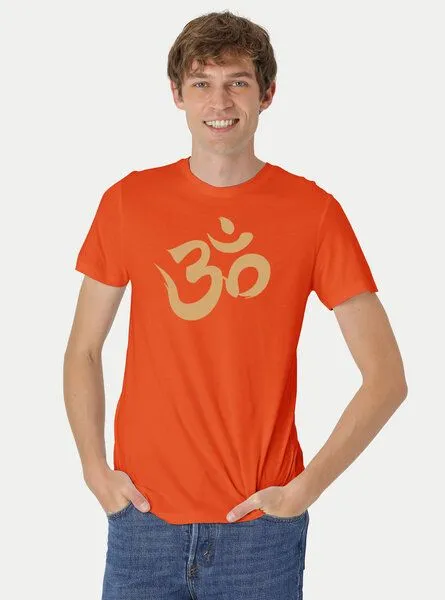 Peaces.bio - handbedruckte Biomode Peaces.bio - handbedruckte Biomode Fit T-Shirt "Om" Herren, Orange, – Produktbild 2 von 3