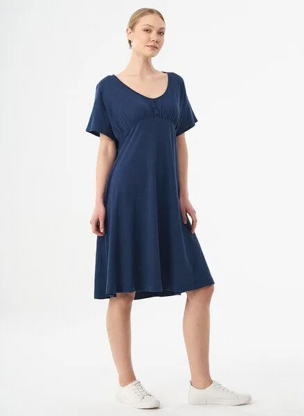 ORGANICATION ORGANICATION Jerseykleid aus Bio-Baumwolle und Leinen, Navy, – Produktbild 1 von 4