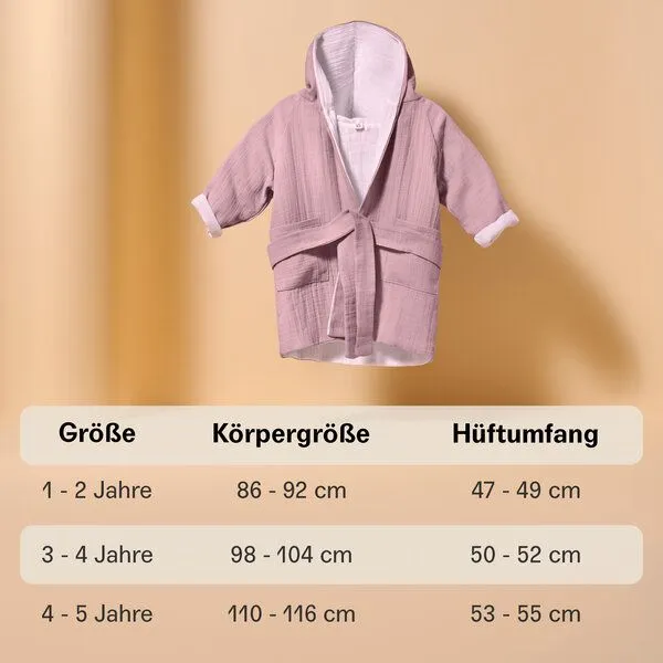 Mababu Mababu Bademantel Kinder mit Kapuze | 100% GOTS Bio-Baumwolle mit 2 Taschen und Gürtel | 1-6 Jahre | 4 Farben | Baby Bademantel, Dusty rose - pink, – Produktbild 3 von 4