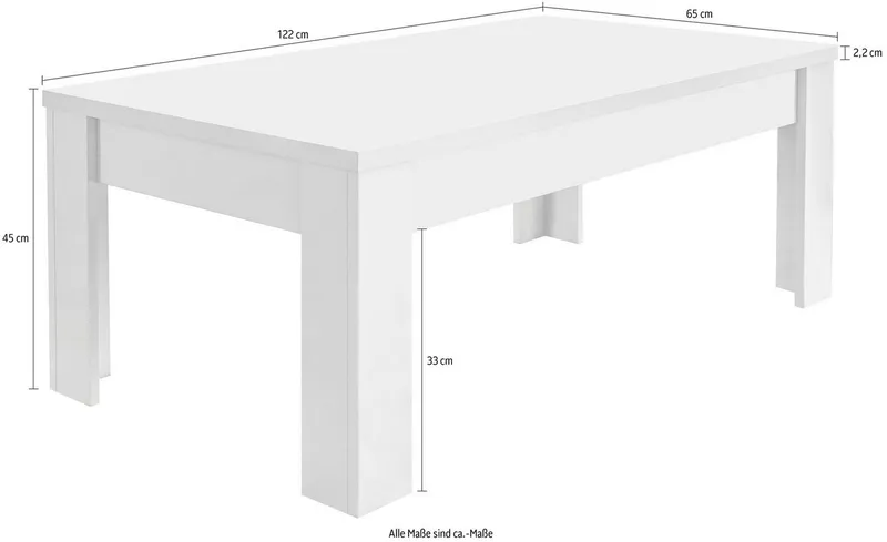 Home affaire Couchtisch Amalfi, 122 x 65 cm, Weiß, – Produktbild 3 von 5