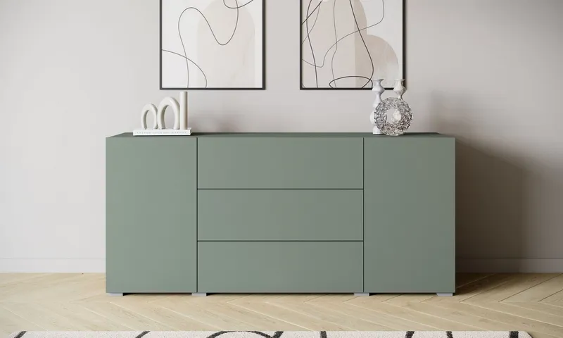 Home affaire Sideboard BERLIN, Moderne grifflose Kommode Breite 150 cm, 4 Schubkästen/ 2 Türen, Grün, – Produktbild 2 von 6