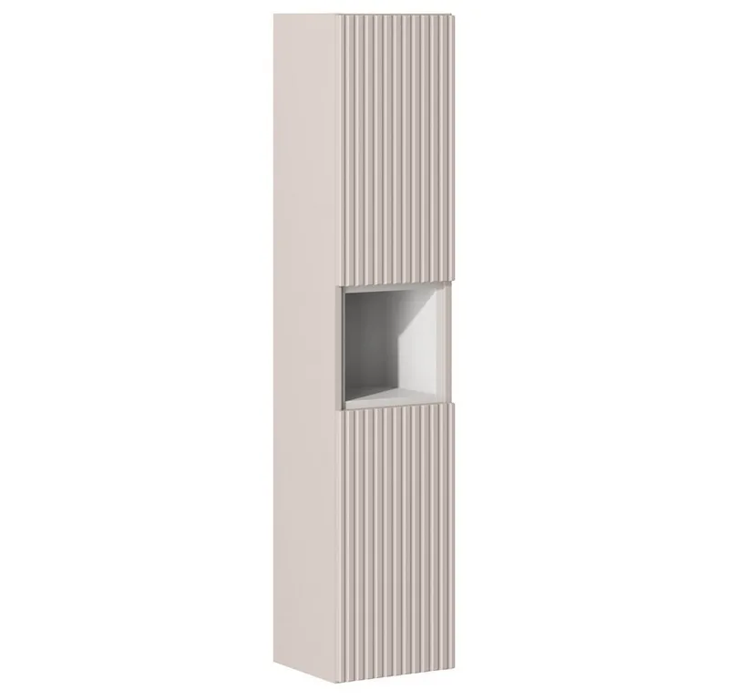 Lomadox Hochschrank NEWPORT-56-CASHMERE Badschrank in kaschmir mit weiß, gerillte Front, ca. 30/140/24 cm, Beige|weiß, – Produktbild 1 von 4