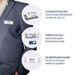 Avery Zweckform Avery Zweckform 5 Namensschilder 'Polar20' mit Magnet, silber, 68 x 22 mm – Produktbild 1 von 1