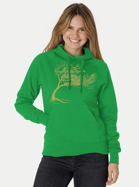 Peaces.bio - handbedruckte Biomode Peaces.bio - handbedruckte Biomode Bio-Damen-Kapuzensweater "Windytree", Grün, – Produktbild 1 von 3