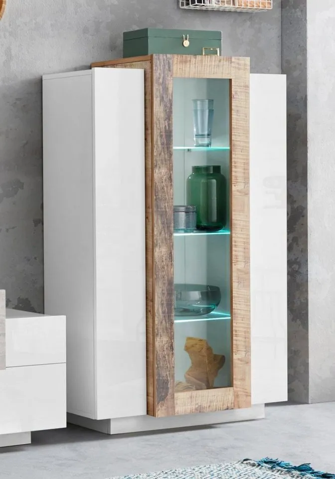 Home affaire Vitrine Coro, Vitrine, Glasvitrine, Vitrinenschrank, Stauraumvitrine 3 Türen davon 1 Glastür, 9 Fächer, Doppeltiefe, Höhe 120,5cm, Beige, – Produktbild 2 von 5
