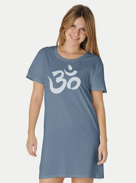Peaces.bio - handbedruckte Biomode Peaces.bio - handbedruckte Biomode Longshirt "Om" Damen, Blaugrau, – Produktbild 2 von 2