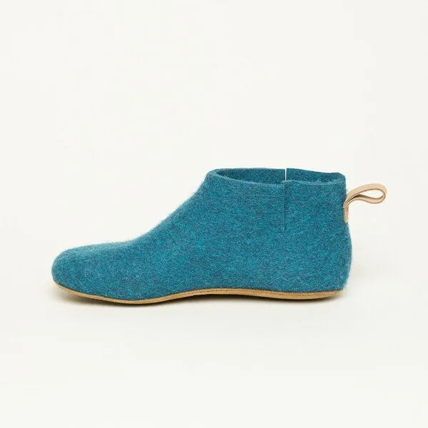 Magicfelt Magicfelt 743 Hüttenschuhe aus 100% Merino-Wolle Hausschuh für Damen & Herren Ledersohle, Türkis, – Produktbild 3 von 6