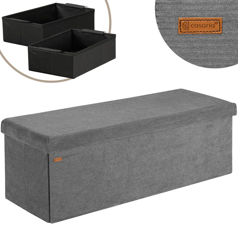 Casaria® Sitzbank Anthrazit Cord 114x38x38cm MDF faltbar – Produktbild 2 von 2