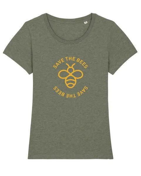 University of Soul University of Soul Damen T-Shirt aus Bio-Baumwolle "Save the Bees", Mittelkhaki meliert/gelb, – Produktbild 1 von 2