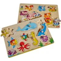 Goki goki Steckpuzzle Unterwasserwelt und Tierkinder aus Holz 2er Set Maße 29,5 x 20,5 x 0,8 cm – Produktbild 1 von 1