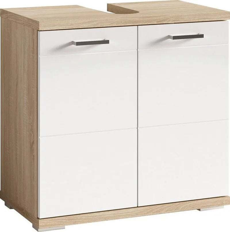 byLIVING Waschbeckenunterschrank Nebraska Breite 60 cm, mit Hochglanzlackierung und verchromten Metallgriffen, Beige, – Produktbild 2 von 5