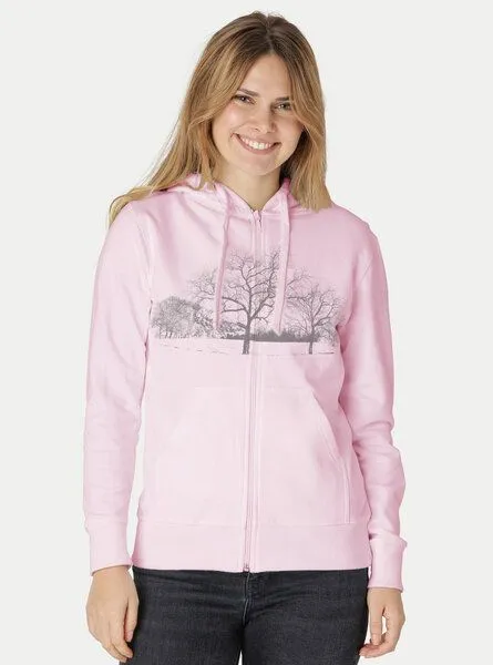 Peaces.bio - handbedruckte Biomode Peaces.bio - handbedruckte Biomode Zip-Hoodie Landscape Damen, Rosa, – Produktbild 2 von 2
