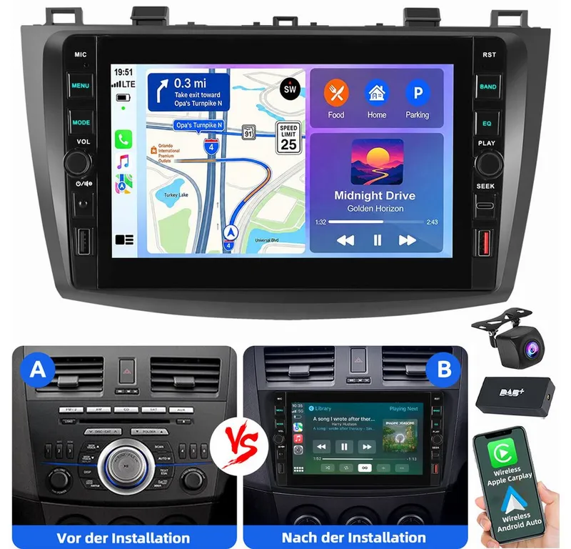 ESSGOO Für Mazda 3 BL 2010-2013 Android 15 Carplay GPS Bluetooth Autoradio (RDS, Digitalradio (DAB), FM), Schwarz, – Produktbild 1 von 5