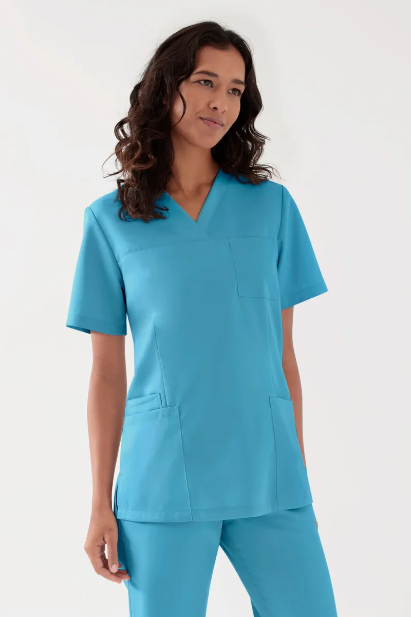 TENCEL™ Schlupfkasack Damen - V-Ausschnitt, dark türkis - Berufsbekleidung.de, Dark türkis, – Produktbild 1 von 1