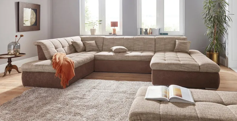 DOMO collection Hocker PB MORIC praktisches Staufach unter der Sitzfläche, B/T 136/64cm, inklisive Staufach, Beige|braun, – Produktbild 3 von 5