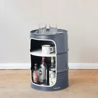Lockengelöt Lockengelöt Minibar aus einem kleinen Ölfass, Schiefergrau (gepulvert), – Produktbild 2 von 3