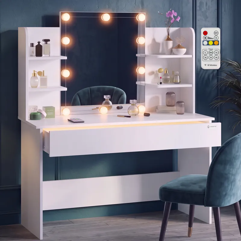 Casaria® Schminktisch Lucia Weiß 140x110x40cm mit LED, Weiß, – Produktbild 3 von 3