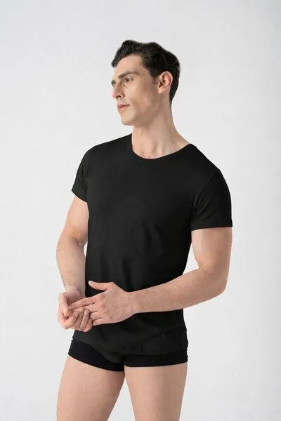 Burnell & Son Burnell & Son Unterhemd Herren 3er Pack mit Rundhals - Extra Lang mit Kurzarm Basic Slim Fit, Schwarz, – Produktbild 2 von 3