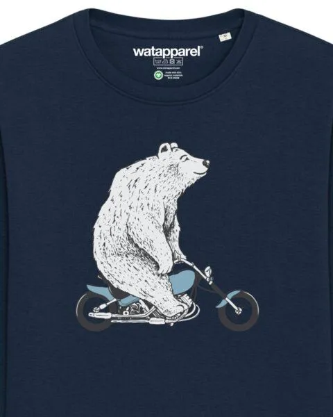 watapparel watapparel Sweatshirt Unisex Bär auf Bike, French navy, – Produktbild 3 von 4