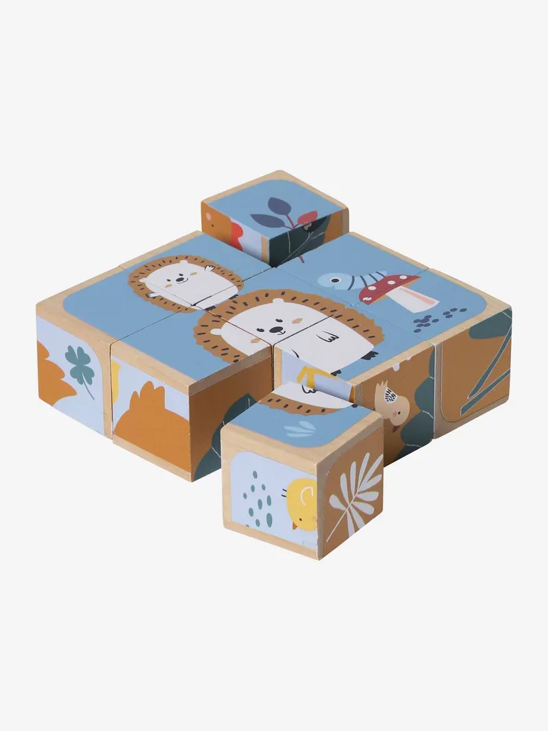 Vertbaudet Baby Tierpuzzle mit Holzwürfeln FSC®, Beige, – Produktbild 2 von 4