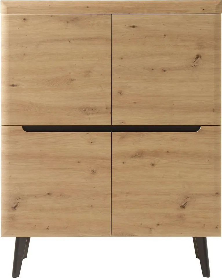 Home affaire Highboard Torge, Kommode, Schrank, Sideboard, Anrichte, Mehrzweckschrank (1 St), abgeschrägte Füße, drei Farben, Scandi Design, 107 cm breit, Braun, – Produktbild 4 von 5
