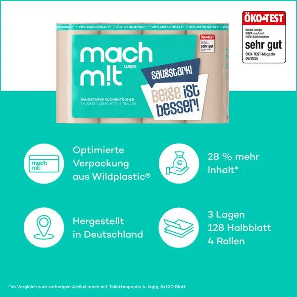 mach m!t mach m!t Küchenrolle - 128 Halbblatt pro Rolle - PURE – Produktbild 2 von 7