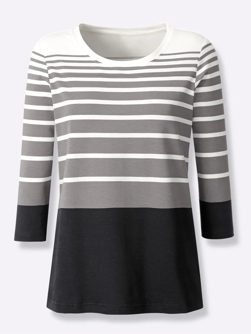 heine 3/4-Arm-Shirt schwarz-grau-bedruckt, Schwarz-grau-bedruckt, – Produktbild 1 von 2