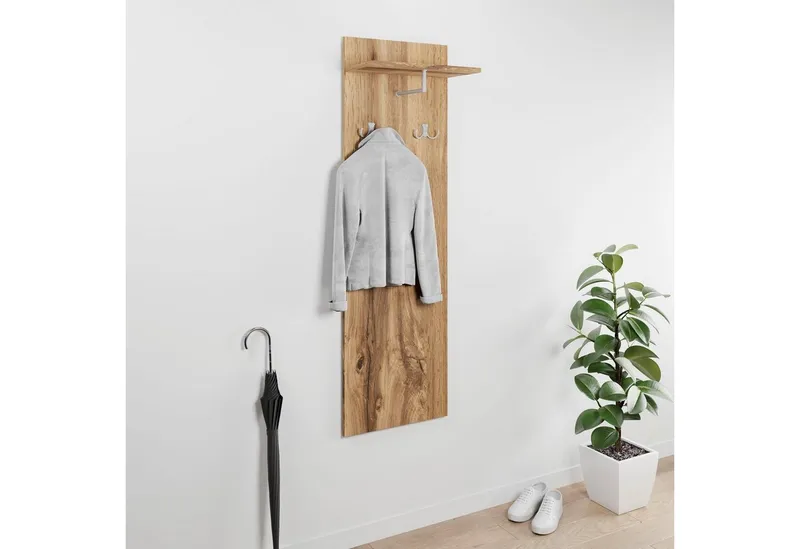 OTTO home Garderobenpaneel Paris (1 St), Wandgarderobe mit Doppelhaken und Kleiderstange (B/T/H): 40/21,5/130cm, Braun, – Produktbild 3 von 5