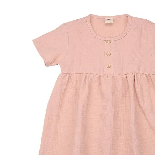 Walkiddy Kinder Kleid GOTS-zertifiziert aus Bio-Baumwolle rosé mit Flowers-&-Leaves-Detail – Walkiddy, Pink, – Produktbild 2 von 2
