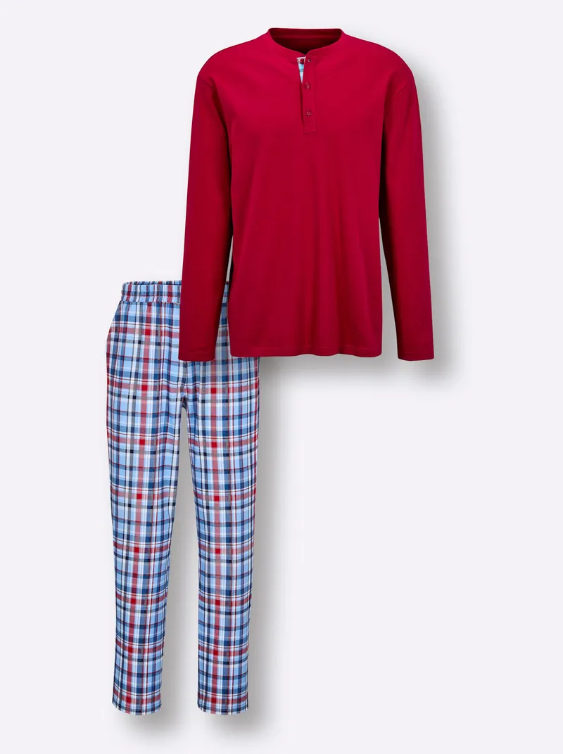 wäschepur men Schlafanzug rot-himmelblau-kariert, Rot-himmelblau-kariert, – Produktbild 1 von 2