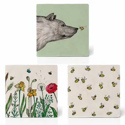 LIGARTI Fliesenuntersetzer 3er Set »Bienen & Blümchen« von LIGARTI | Design Untersetzer | Natursteinfliese – Produktbild 1 von 1