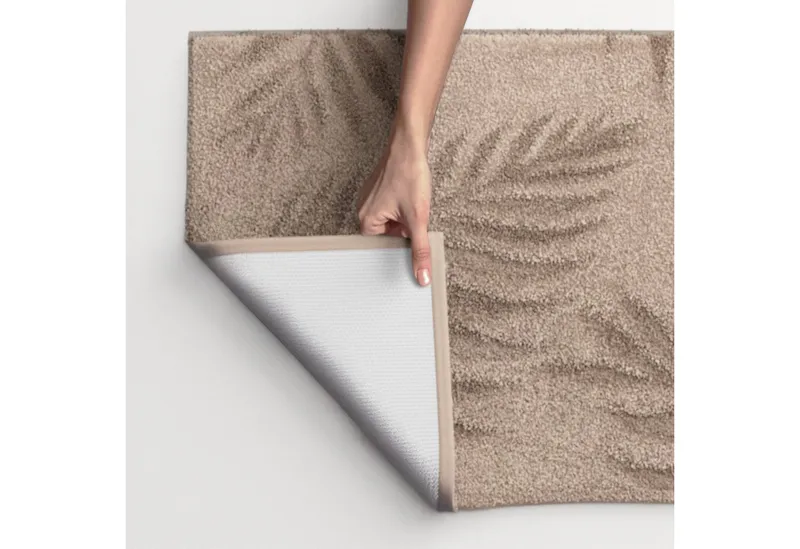 Grund Grund Badematte Ferya, Höhe 20 mm, rutschhemmend beschichtet, fußbodenheizungsgeeignet, Polyester, rechteckig, Dezentes Blattmuster mit Hoch-Tief-Struktur, 5 Jahre Garantie, Beige, – Produktbild 7 von 8