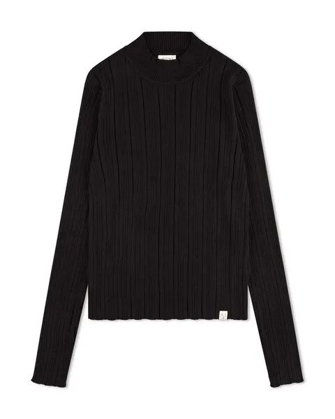 MATONA Matona Geripptes Langarmshirt für Frauen aus Bio-Baumwolle / Ribbed Collared Longsleeve, Onyx, – Produktbild 4 von 4