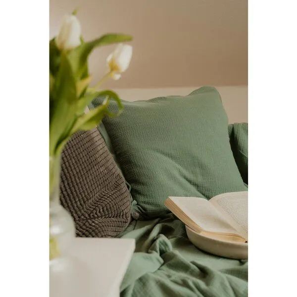 Hutch&Putch Hutch&Putch Musselin Sofakissenbezug - Kissenbezug - Zierkissen - aus 100% Bio-Baumwolle - Handmade in Germany, Eucalyptus, – Produktbild 4 von 4