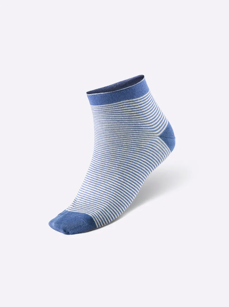 wäschepur Damen-Sneakersocken mittelblau-gemustert, Mittelblau-gemustert, – Produktbild 1 von 3