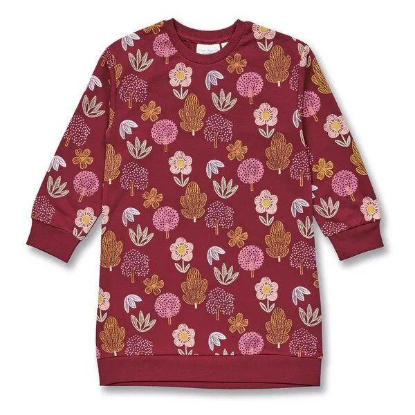 Sense Organics Sense Organics Mädchenkleid mit Blumendruck auf Weinrot, Modell JOLA, Red, – Produktbild 1 von 4