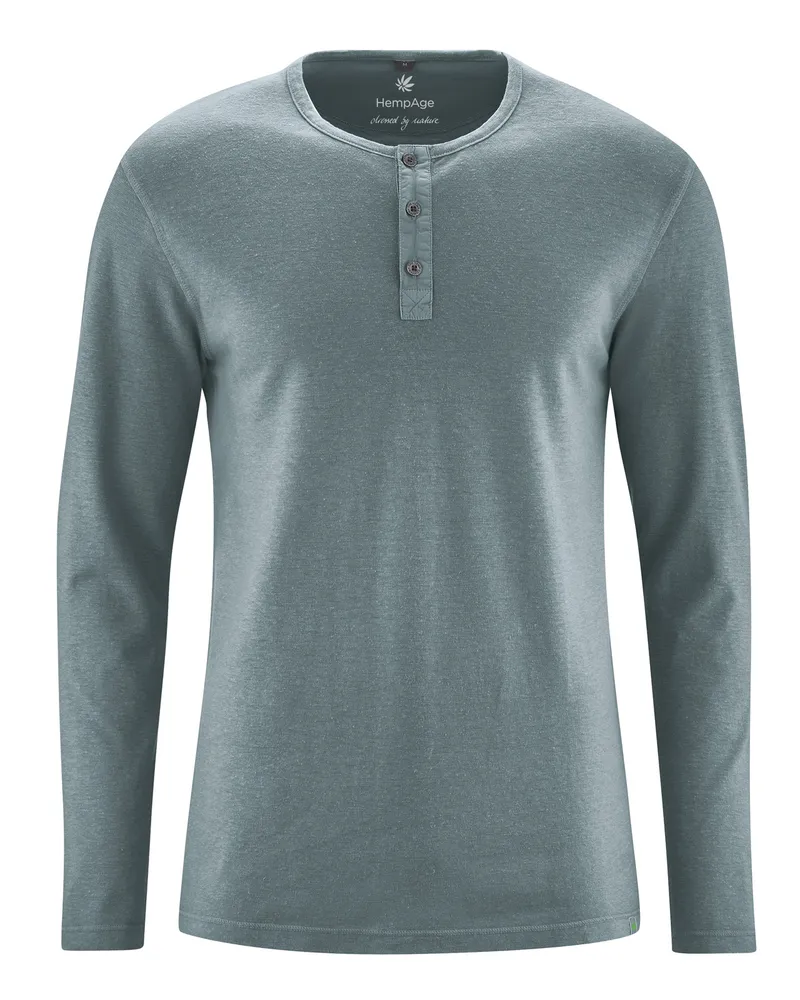 HempAge Hempage Herren vegan Langarm Henley Aus Gebürstetem Stoff In Titanium, Grau, – Produktbild 1 von 2