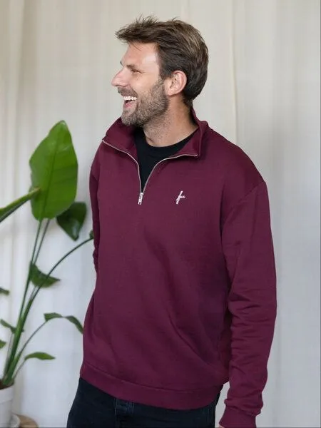 FUXBAU FUXBAU Männer fux Half Zip Sweater, Bordeaux, – Produktbild 2 von 4