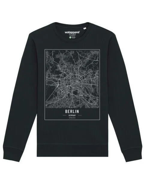 watapparel watapparel Sweatshirt Unisex City maps Berlin Landkarte, Black, – Produktbild 1 von 3