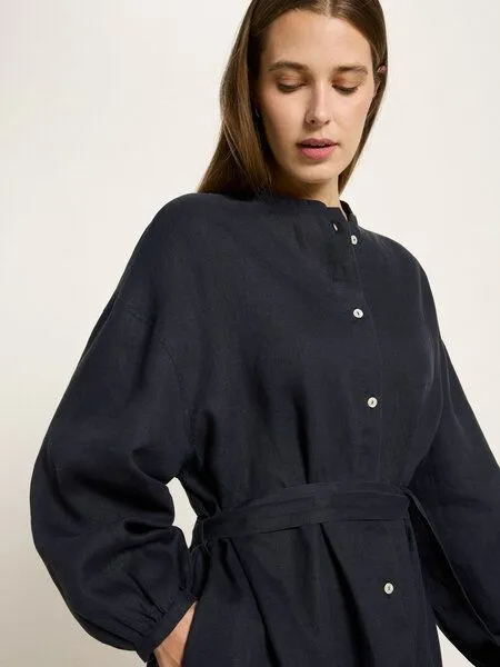 LANIUS LANIUS Midikleid (GOTS) aus Bio-Leinen, Midnight, – Produktbild 2 von 4