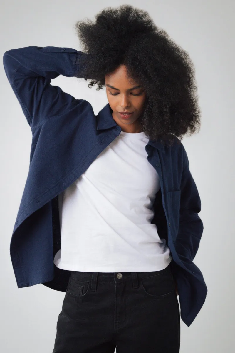 Honest Basics Honest Basics Damen vegan Flanellhemd Marlin, Blau, – Produktbild 2 von 2