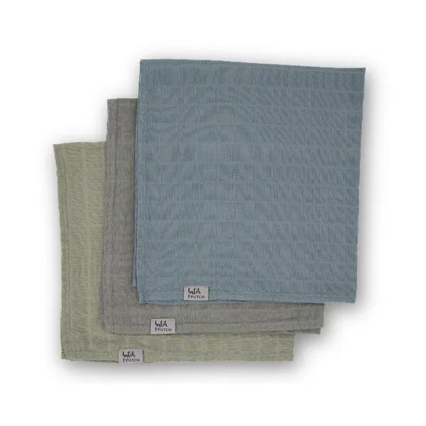 Hutch&Putch Hutch&Putch 3er-Set Musselin-Mulltuch aus Bio-Baumwolle in 60x60cm • einfarbige Mulltücher, Graublau/anthrazit/salbeigrün, – Produktbild 2 von 4