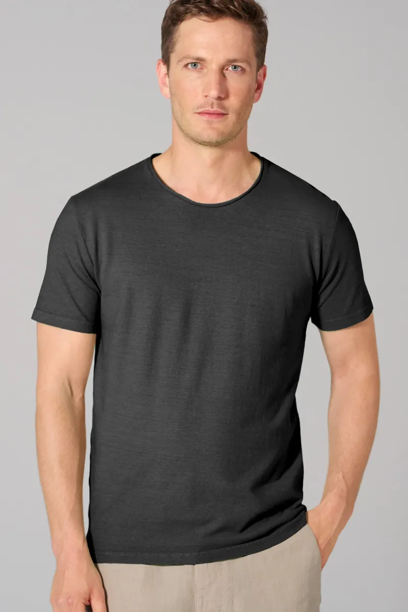 HempAge Hempage Herren vegan T-Shirt Mit Gerolltem Saum Schwarz, Schwarz, – Produktbild 2 von 2
