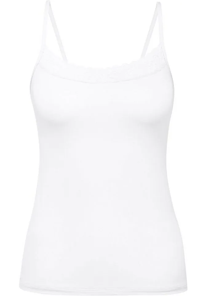 CALIDA CALIDA Spaghettitop Natural Comfort Lace weiche Spitze, elastisch, Single Jersey Qualität, Cotton-Mix, Weiß, – Produktbild 2 von 5